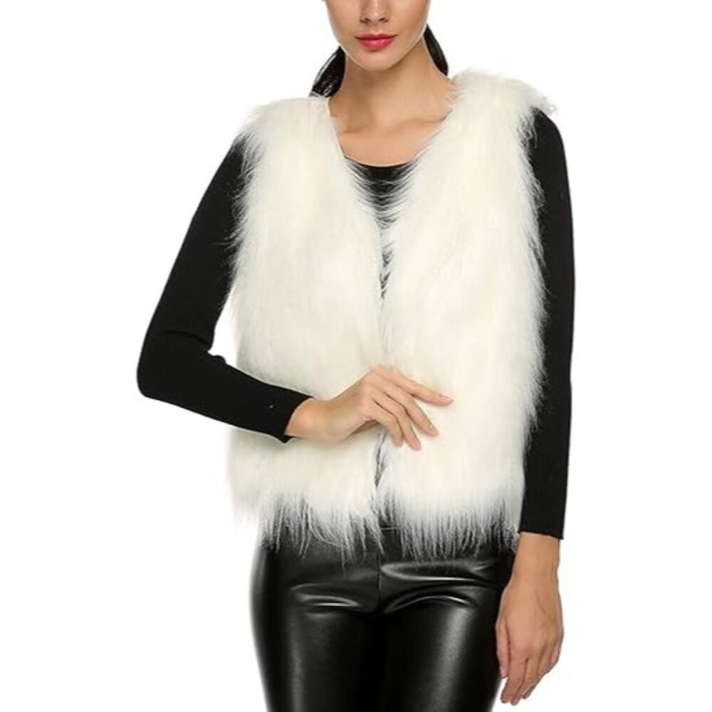 NWT Tanming Women's Short Faux Fur Vest XXL White with Pockets